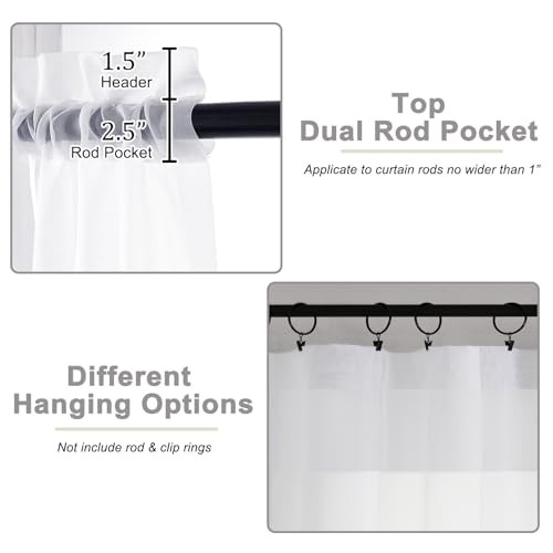 Cafe Curtains 36 Inch Length Tier 2 Pieces, 42″W x 36″L (Pack of 2) White