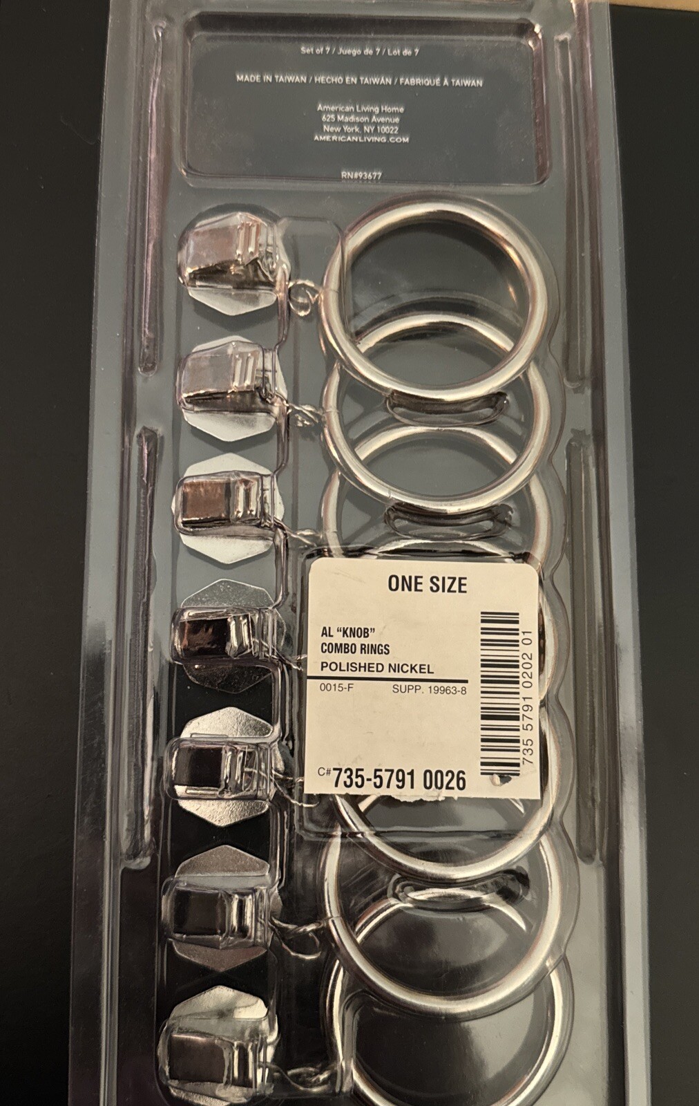 Polished Nickel American Living Curtain/ Drapery Clips Rings •3/4 inch•7 Count