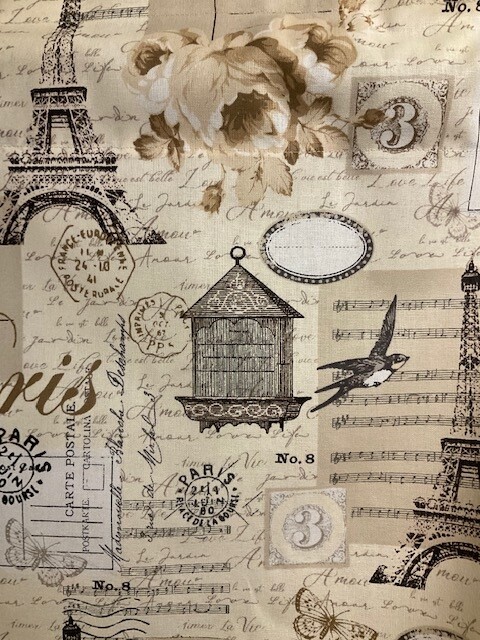 Handmade BEIGE PARIS PRINT Valance, 41 X 15 INCHES