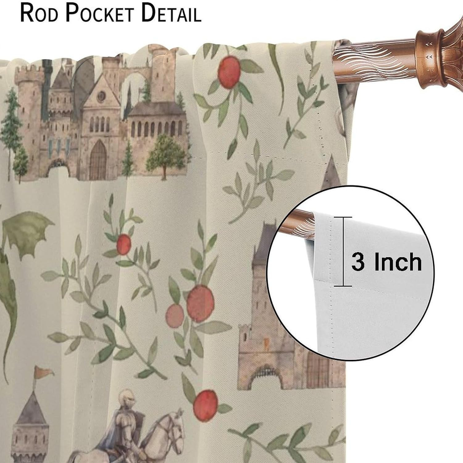 Medieval Dragon Blackout Curtains, 2 Panels 72×63 Inch, 80% Light Blocking