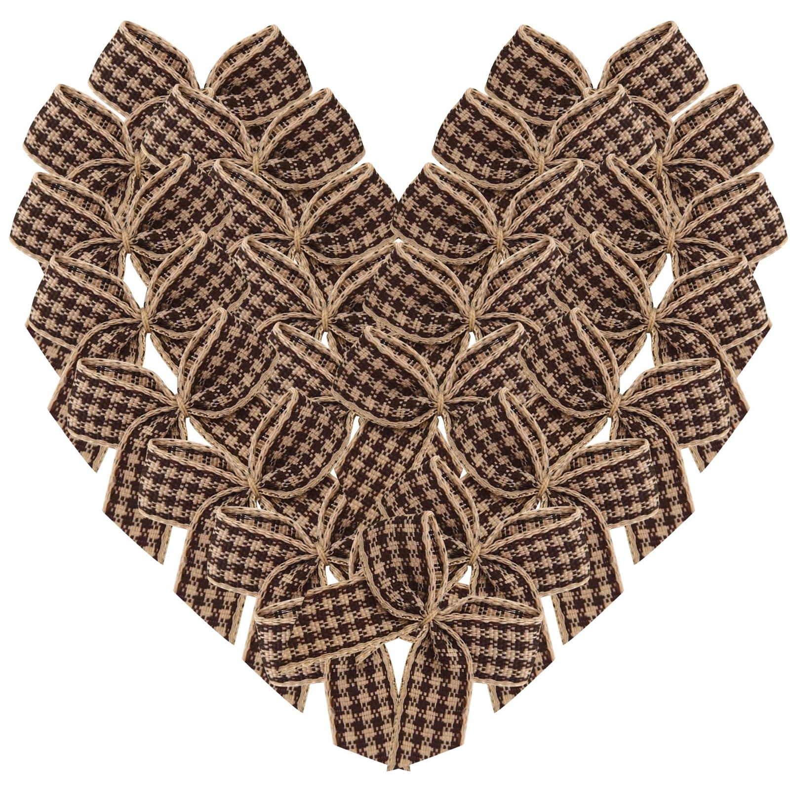 50 PCS 1.2Inch Khaki White Gingham Ribbon Bows Crafts Plaid Appliques Decor