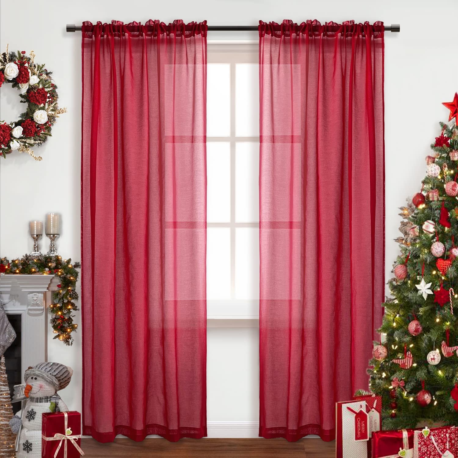 Red Sheer Curtains 84 Inches Long, Romantic Transparent Valentines Day Voile …