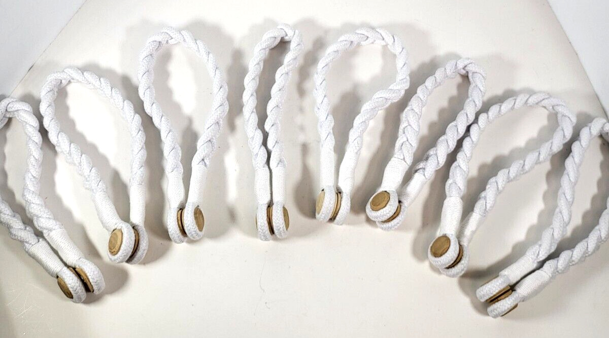 Curtain Tiebacks Magnetic Cotton Braided in White 8pcs. 18″L New