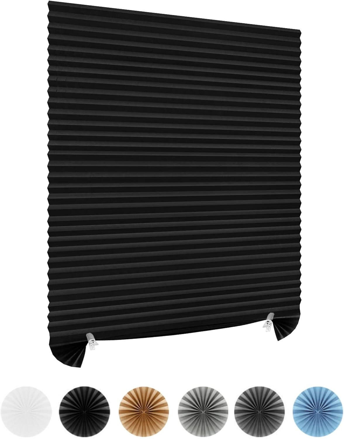 1 Pack Black 35″W x 59″H Stick-on Window Blinds Can be cut Pleated Paper Blinds
