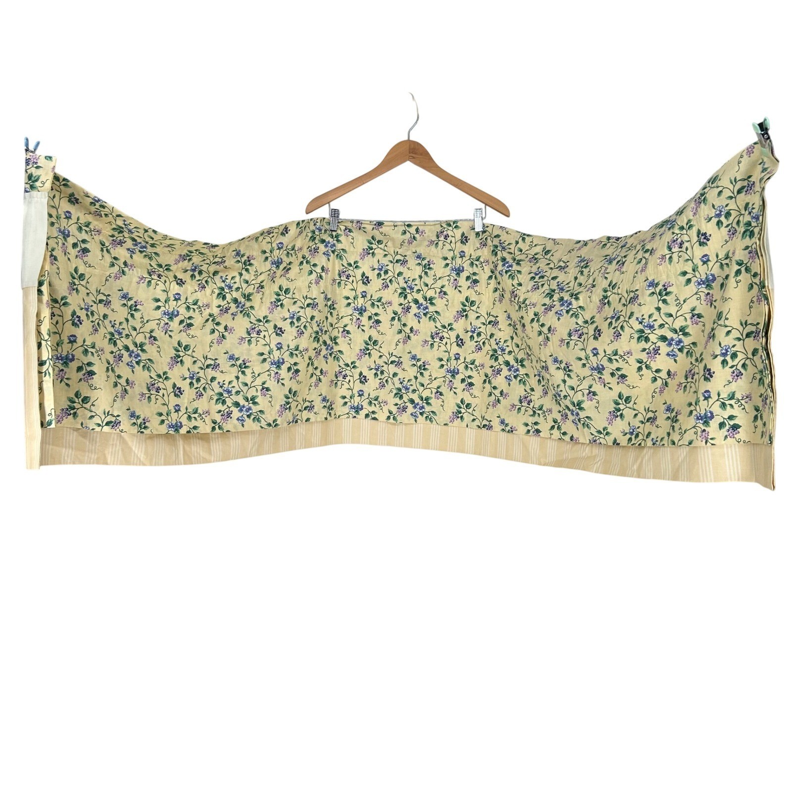 Longaberger Cafe Curtain Window Valance Yellow Blue Floral Striped Cottagecore