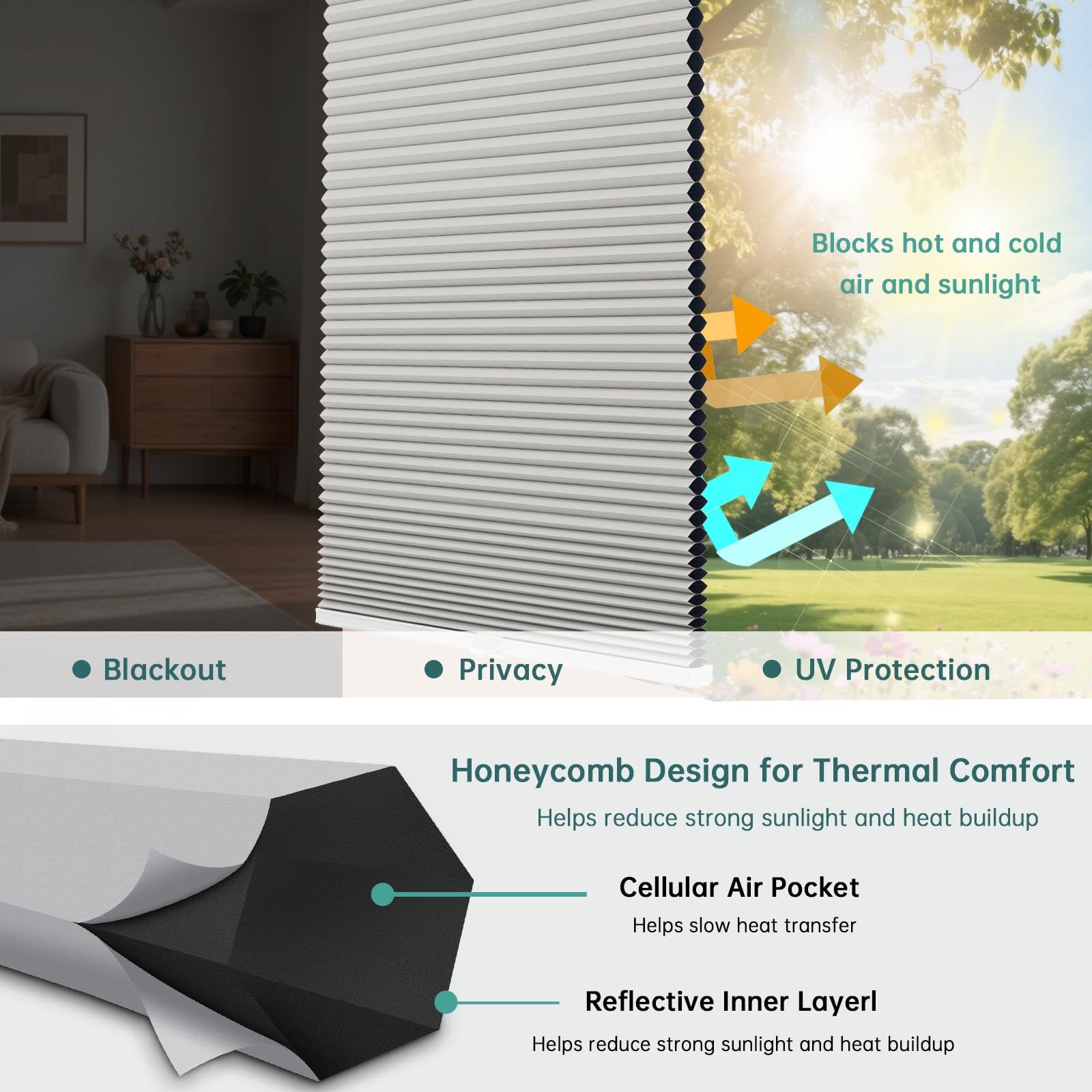 Changshade Blackout Cellular Shades Cordless Top Down Bottom Up Blinds For