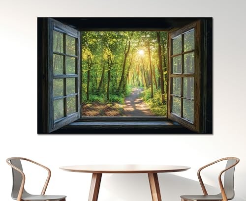 Fake Window Decal for Home Decor-Enchanting Woodland Landscape with Tall