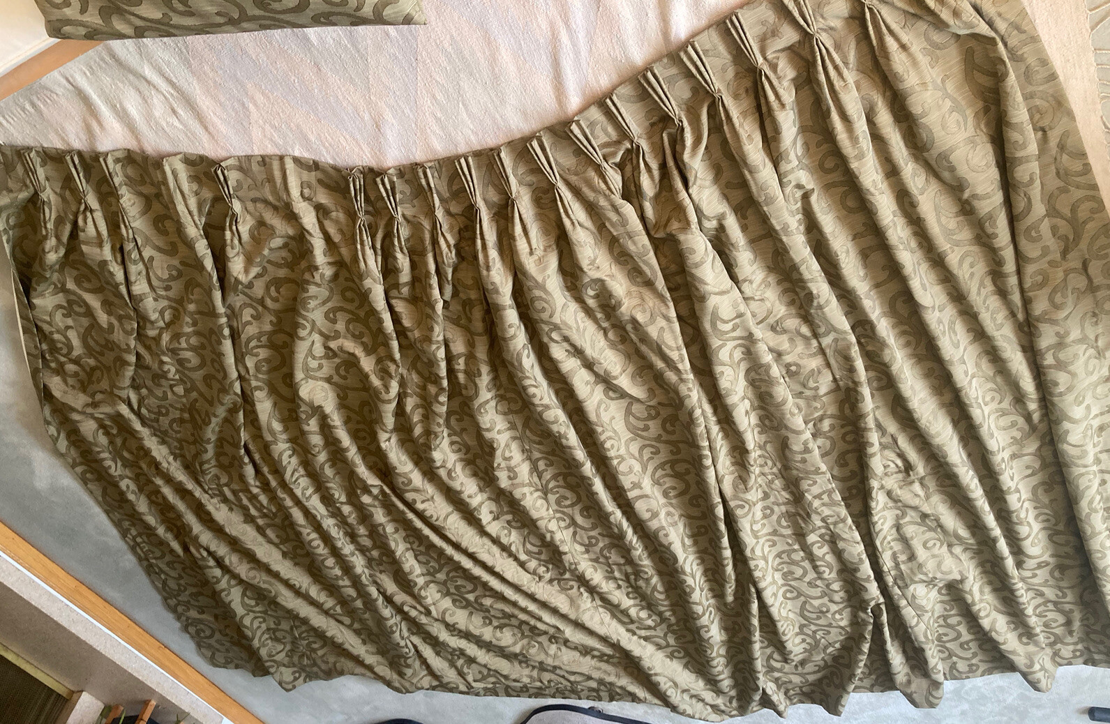 Custom Drapes Moss Green Golden 185”W x 99”L Triple Pinch Pleats Blackout Lined