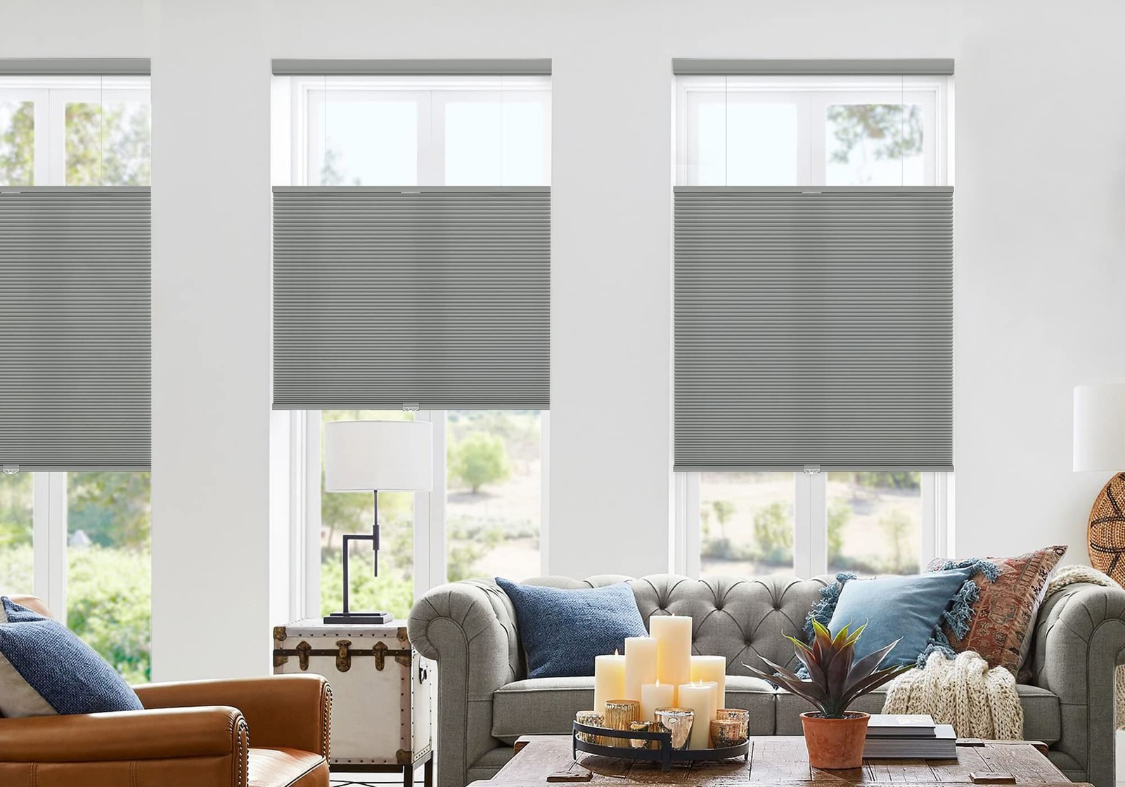 Top Down Bottom Up Cordless Cellular Shades, 23″ W x 48″ H, Grey