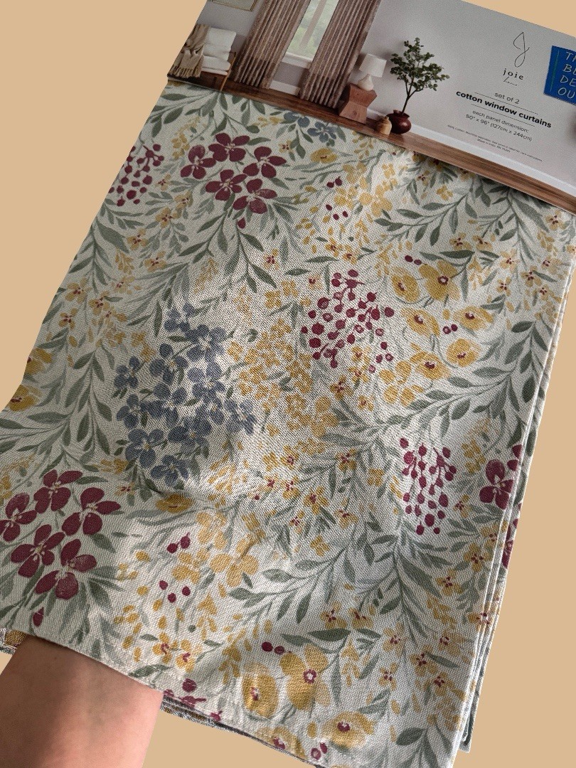 Joie Window Curtains 2 Panels 50 x 96″ Cotton Wildflower Cream Drapers Back Tab