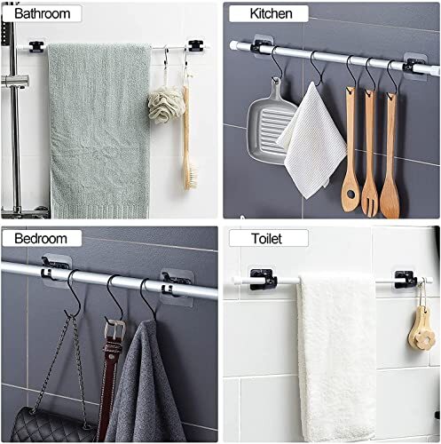 Curtain Rod Brackets No Drilling, 8 PCS Self Adhesive Curtain Rod 8 PCS Black