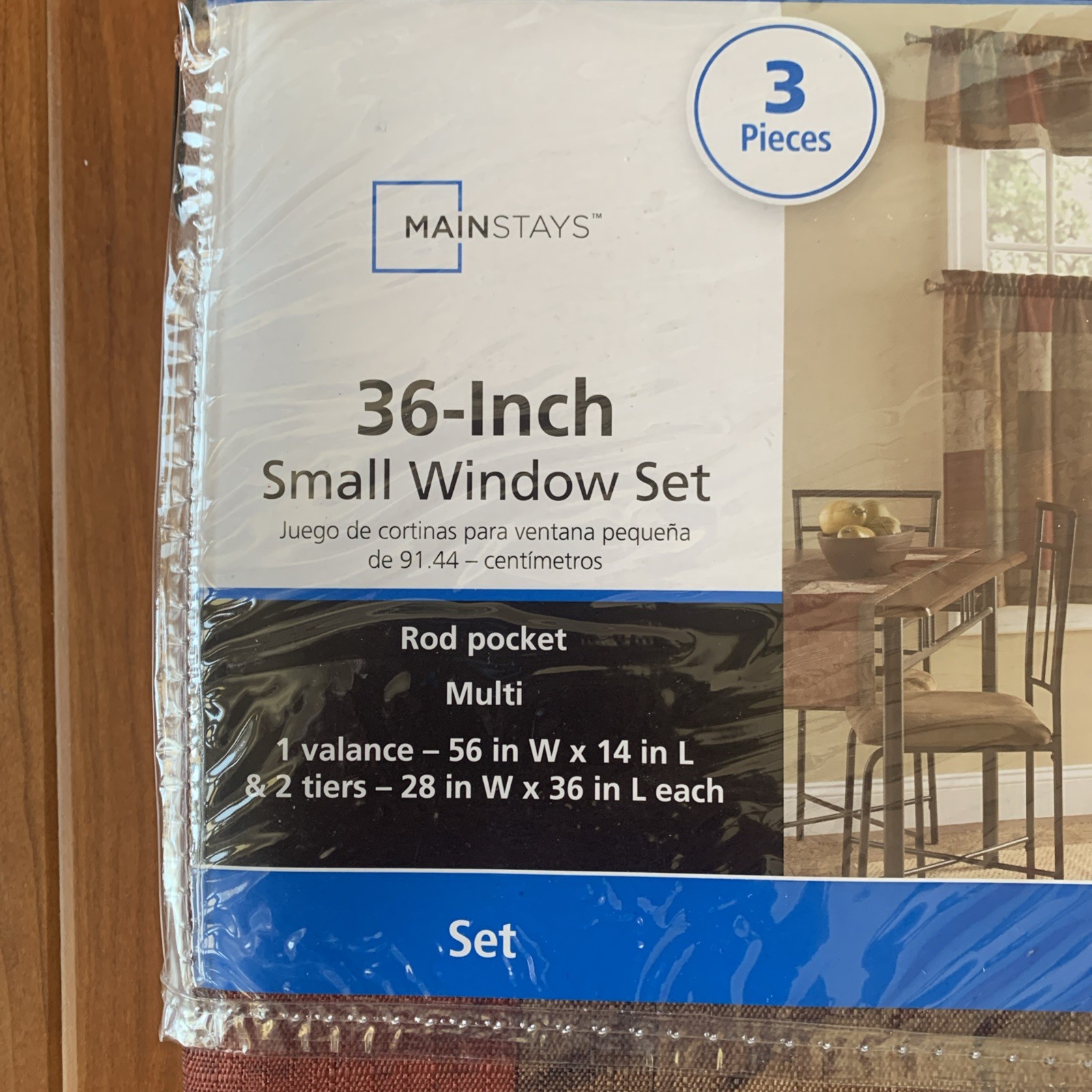 Mainstays Floral 36-Inch Window Set Brown Earth Tones Leaf 3 Piece Curtains