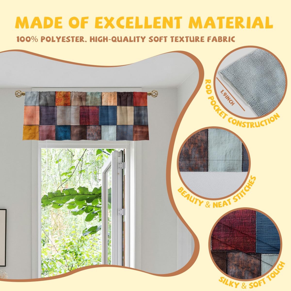 Patchwork Boho Valance Curtain for Windows 2 Pack Patchwork Colorful Vintage …