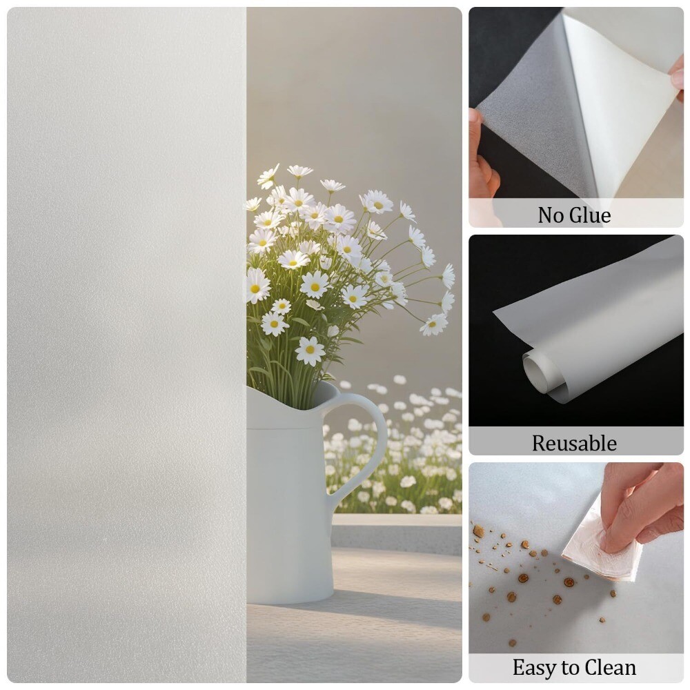rabbitgoo Window Film Privacy Non-adhesive Tint Frosted Stained Glass Pure