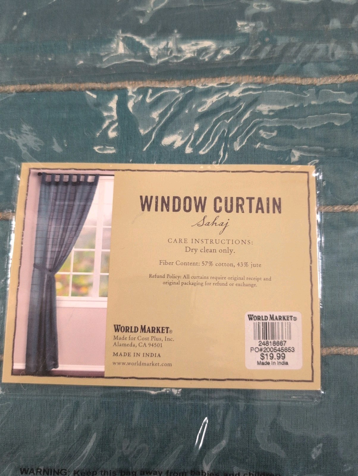World Market Sahaj Teal Green Window Curtain Panels 45″×84″ Set Of 2 – New