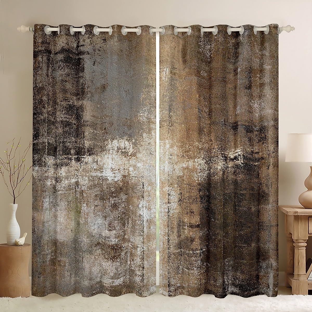 Oil Painting Curtains,Grunge Ombre Window Curtains 52×84 inch,Hippie Brown Wa…
