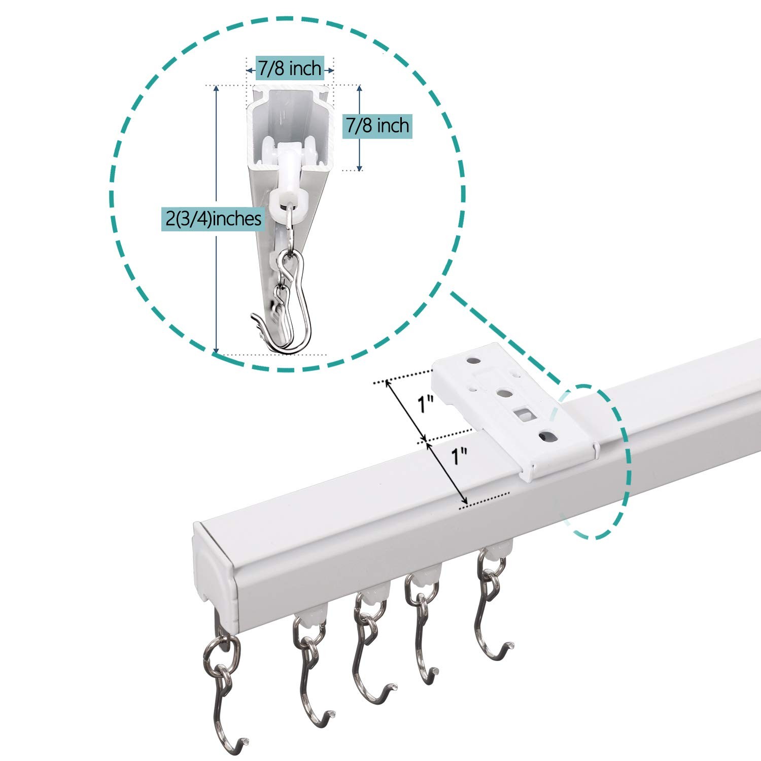 Ceiling/Wall Mount Curtain Track Rod Set with Hooks, 6ft – 9ft Adjustable Len…