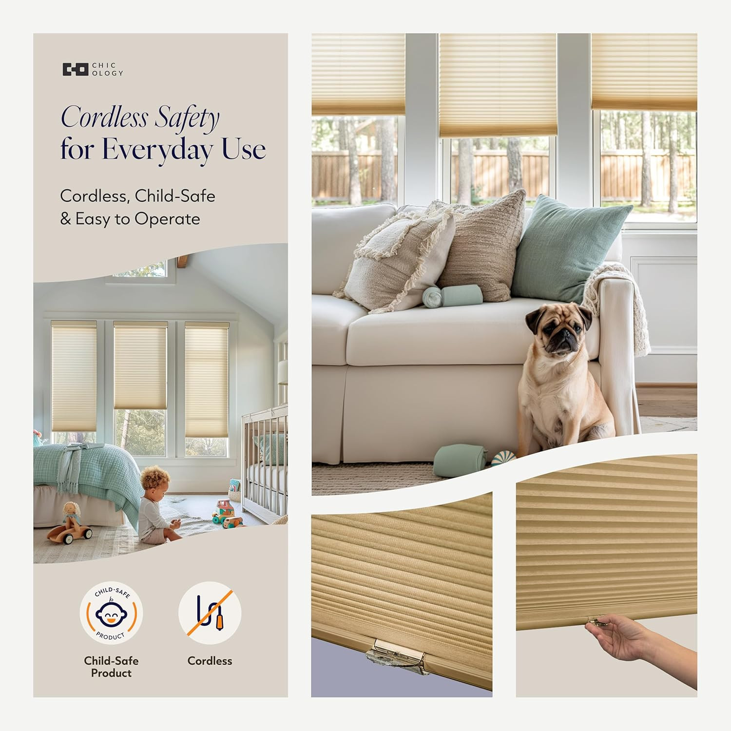 Cordless Honeycomb Cellular Shades – Blackout & Light Filtering, 72″ W X 64″ H