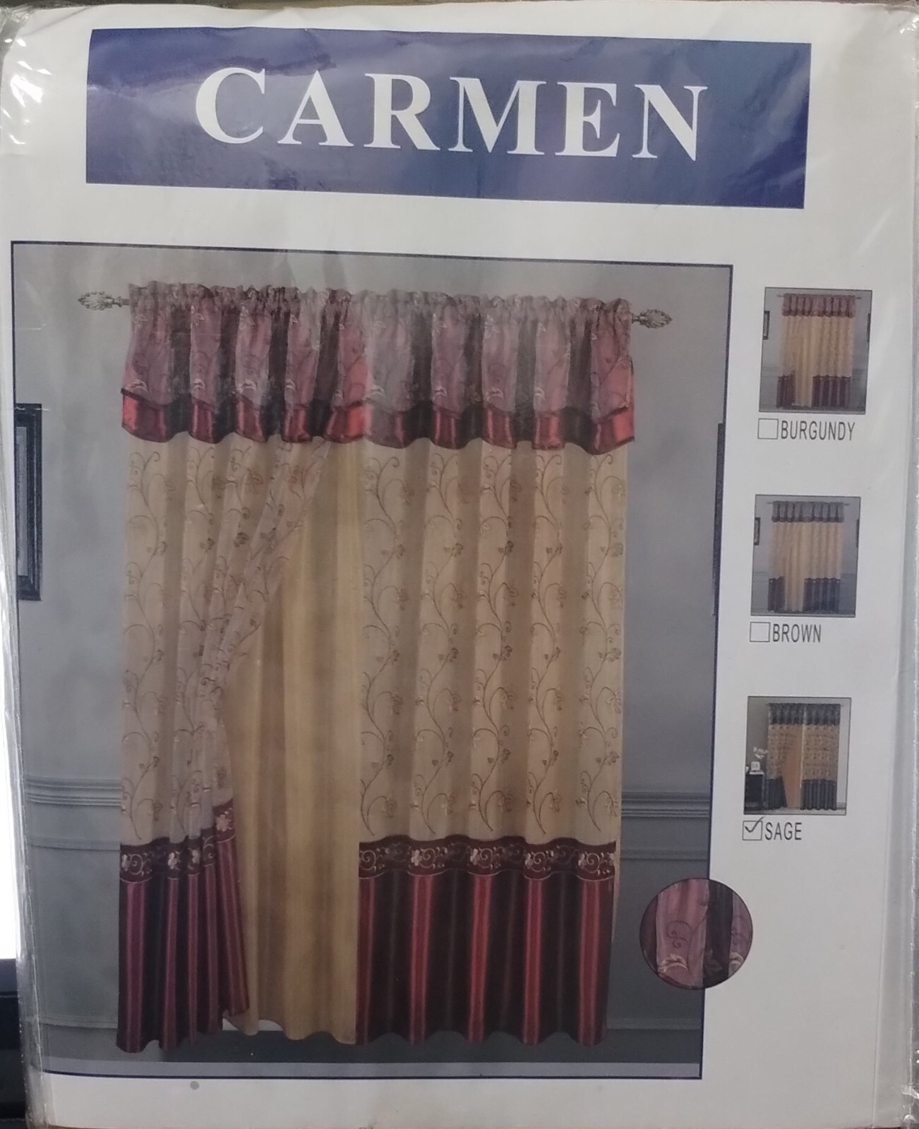 Carmen Brown Sage Window Curtains w/ Floral Pattern 84″ x 54″ – New