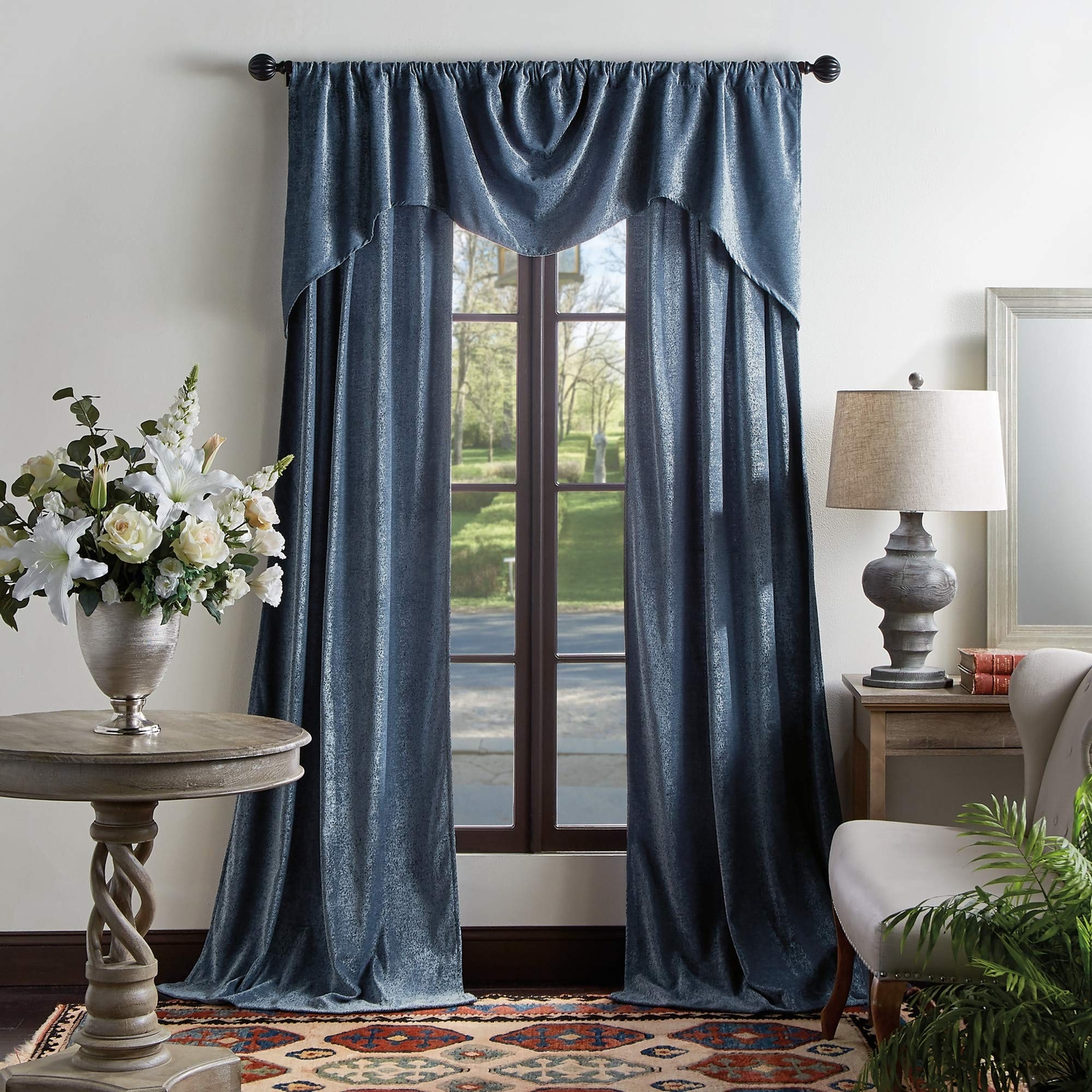 Martha Stewart Naples Chenille Solid Back Tab Window Curtain Panel Pair, 95, …