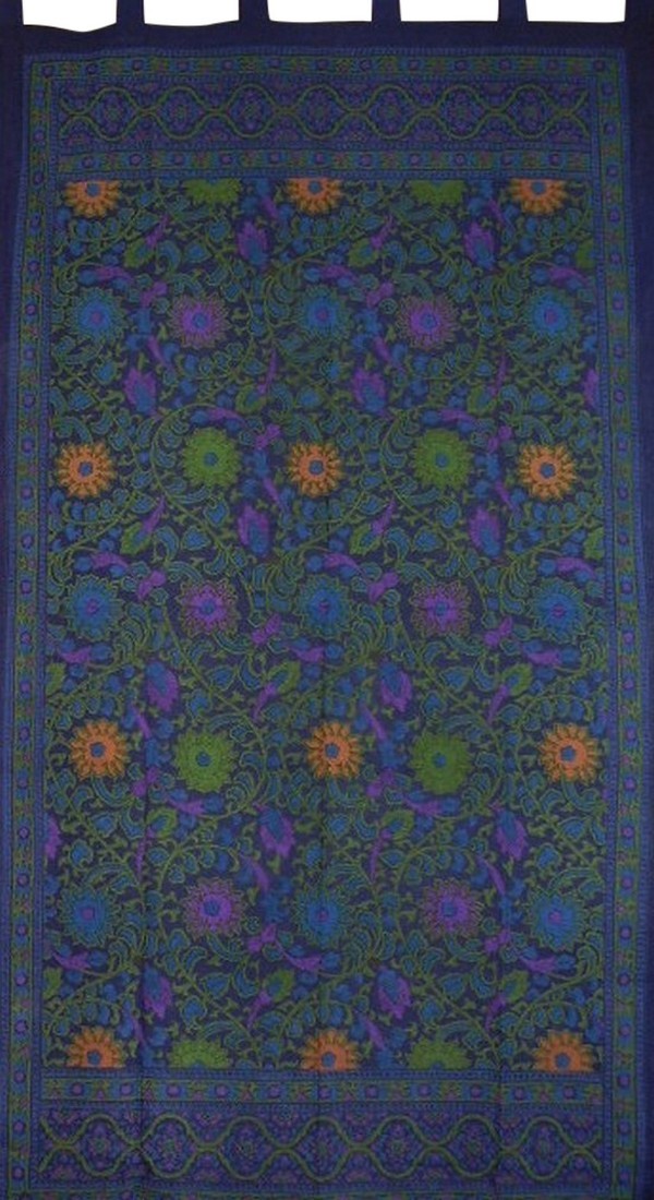 Sunflower Print Tab Top Curtain Drape Panel Cotton 44″ x 88″ Blue
