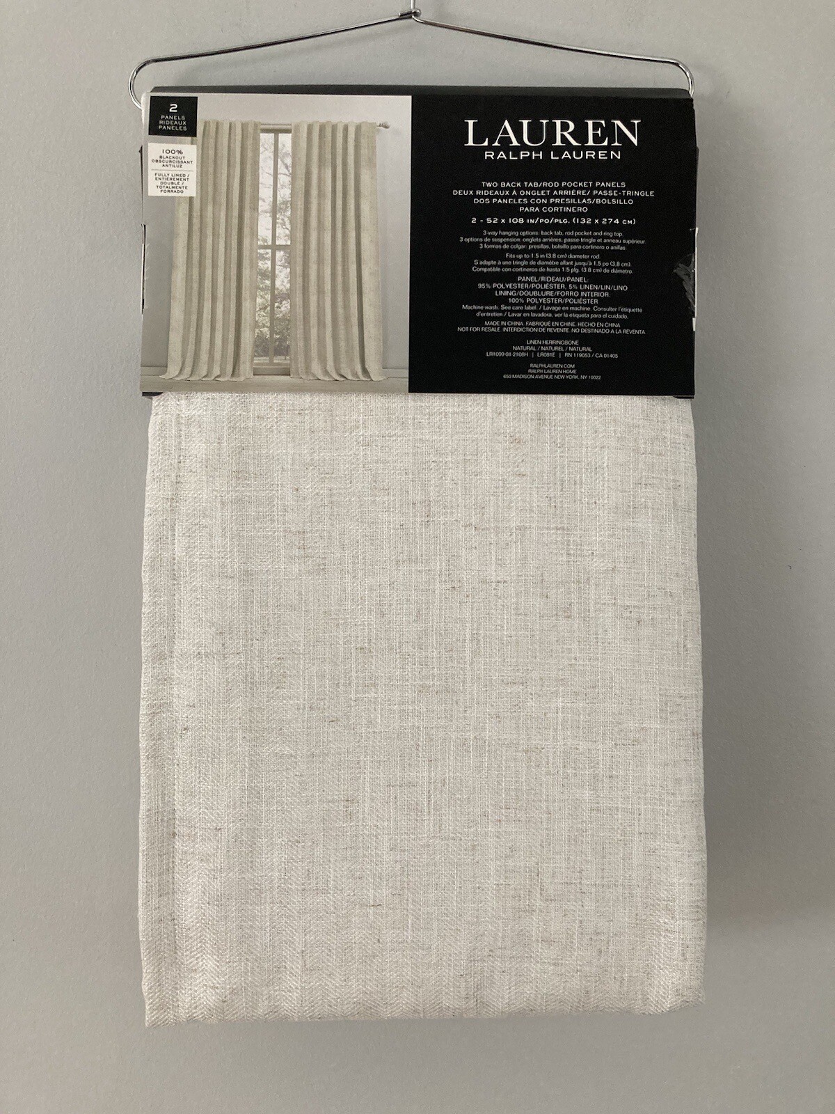 2 Ralph Lauren Back Tab Panels Curtains Blackout Herringbone Natural Beige 108″