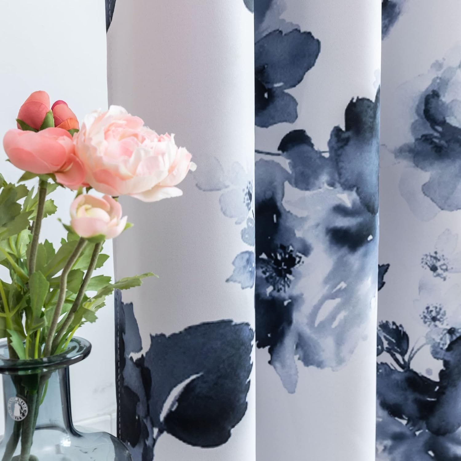 54-Inch Grommet Room Darkening Curtains – Elegant Chinese Ink Floral Design