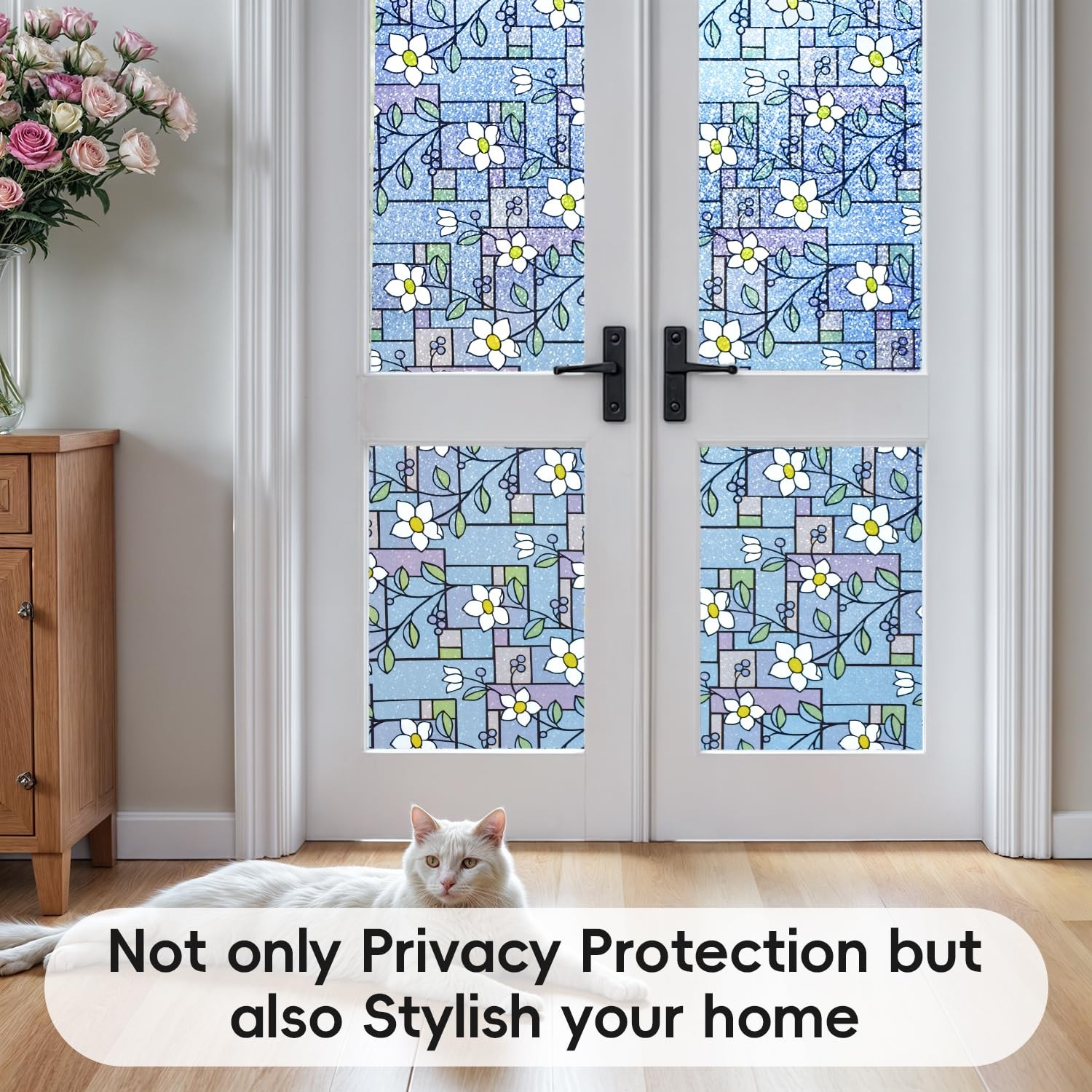 DUOFIRE Stained Glass Window Film Color Flower 17.4 x 78.7 inches, Dp003-1