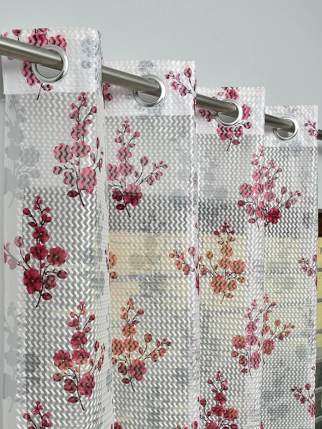 New 4 Pieces Eyelet Window Door Curtain Set 5 Feet Pink