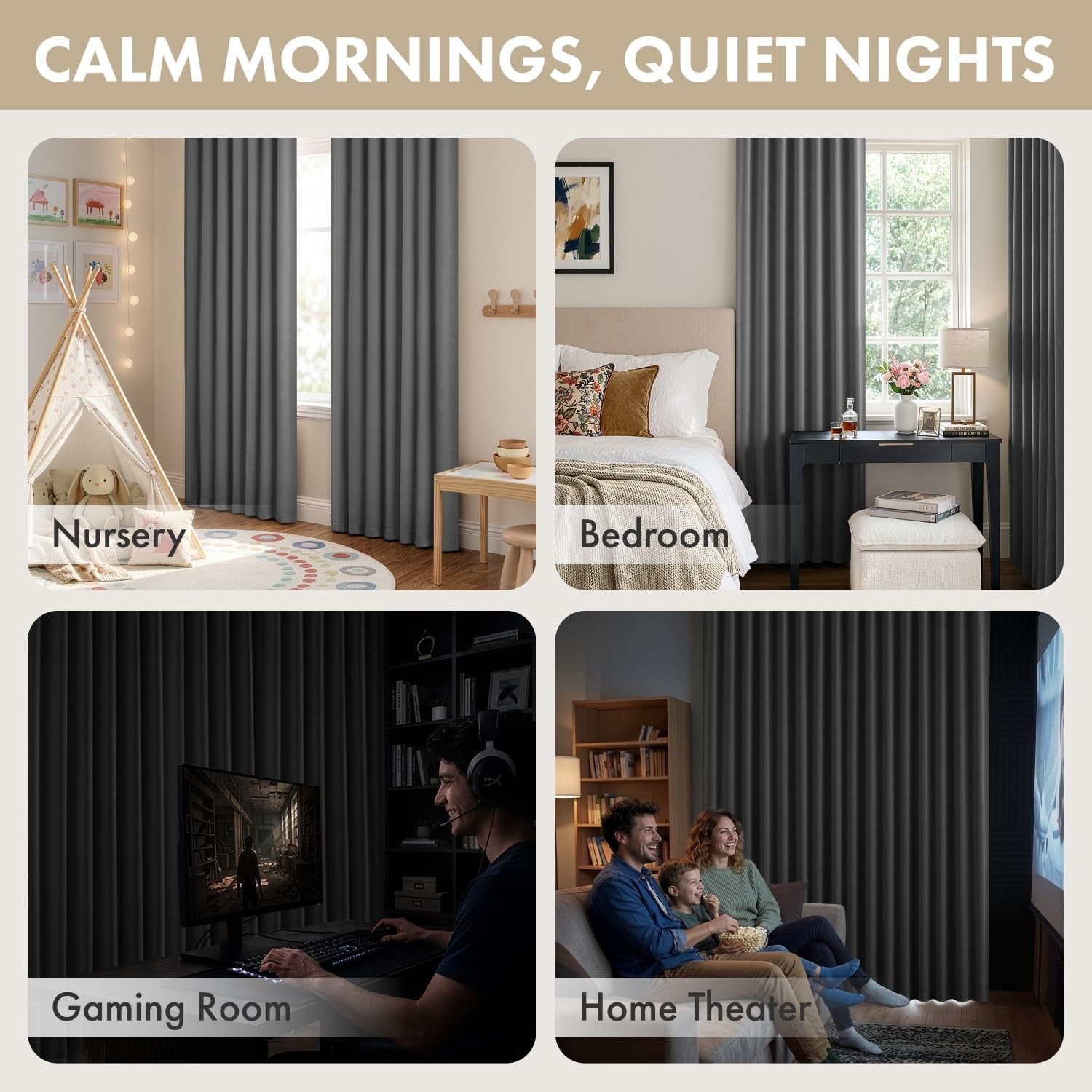 Rod Pocket and Back Tab Pleated Blackout Curtains Grey Curtains 84 Inches Lon…
