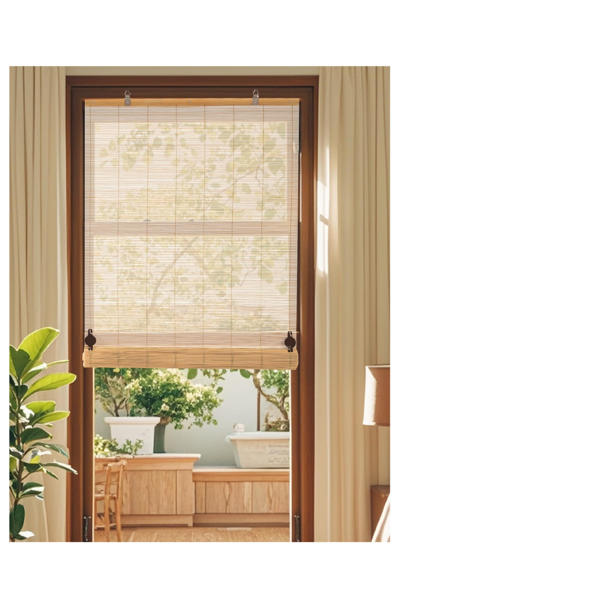 Chryeiiu 32W X 72H Cordless Bamboo Roman Shades Light Filtering Roll Up Bamboo