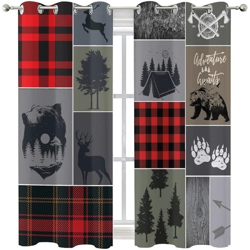 Rustic Bear Deer Blackout Curtain 2 Panels Soft Polyester Room Darkening Grommet