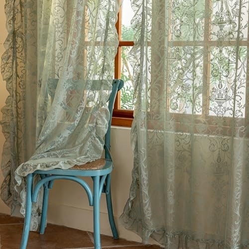 Sheer Curtains 45 Inch Length- Romantic 59″W x 45″L (Pack of 2) Sage Green