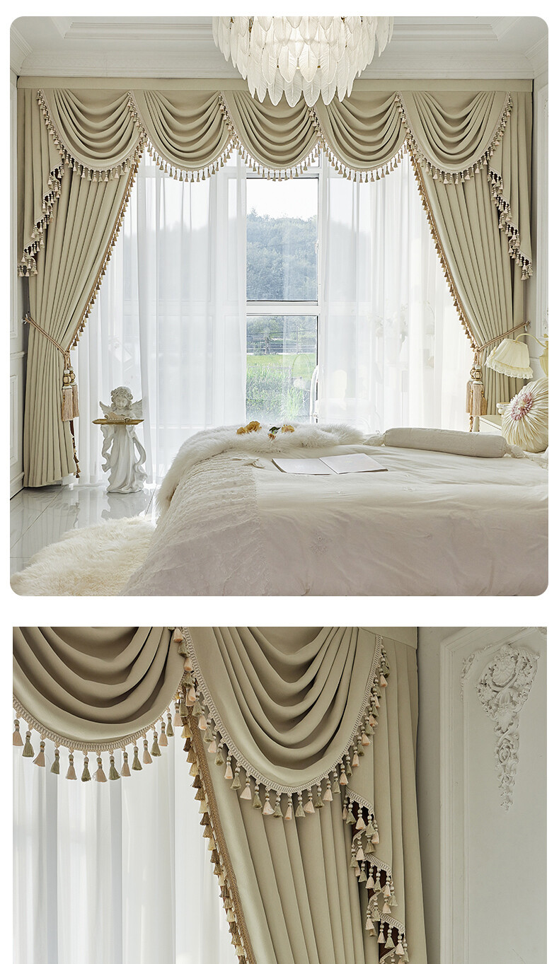 French Chenille cream color bedroom luxury cloth curtain valance drape C1520