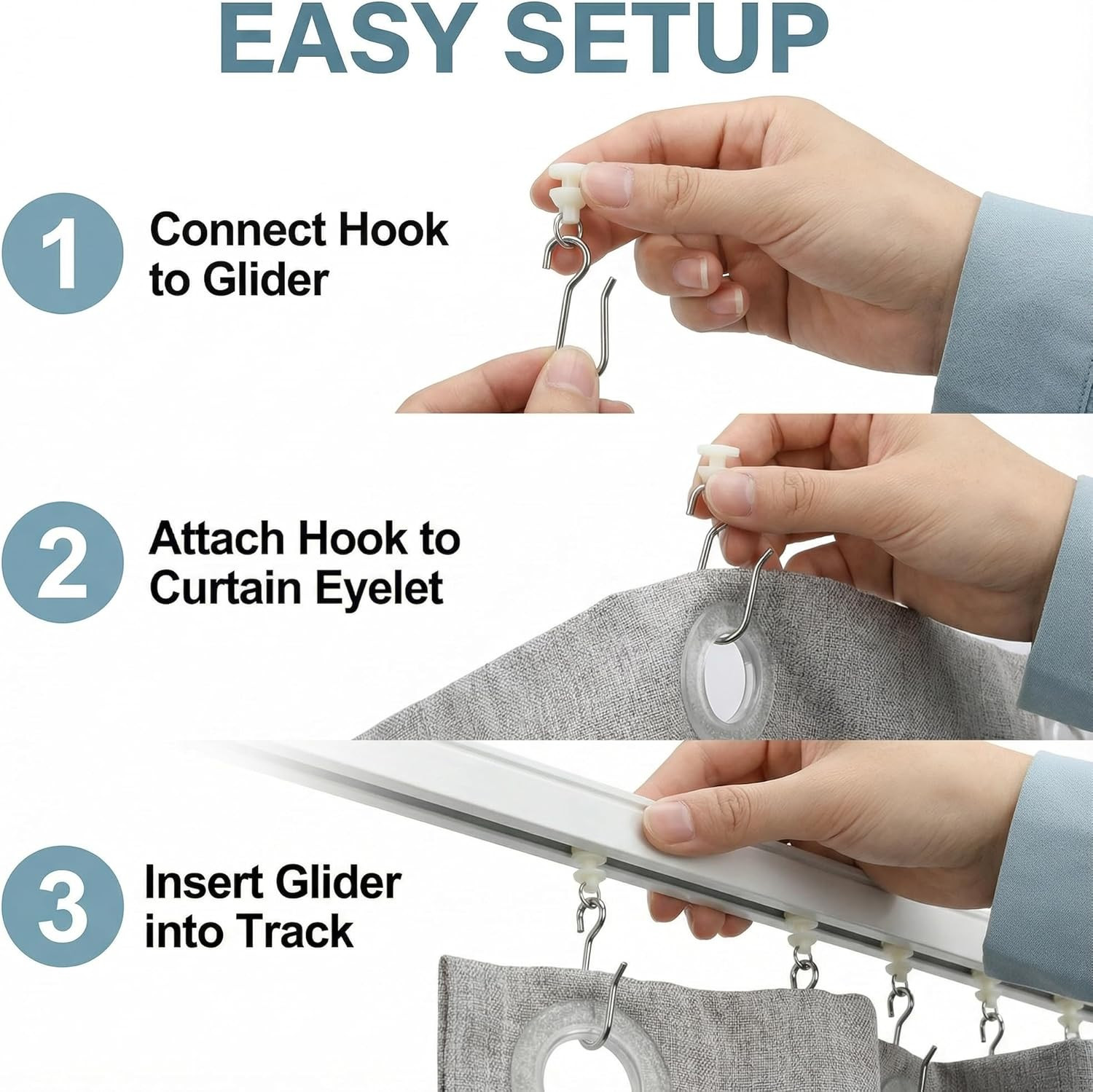 40 Pcs Curtain Track Gliders and Hooks Set Includes 20 Plastic Track Rollers 20