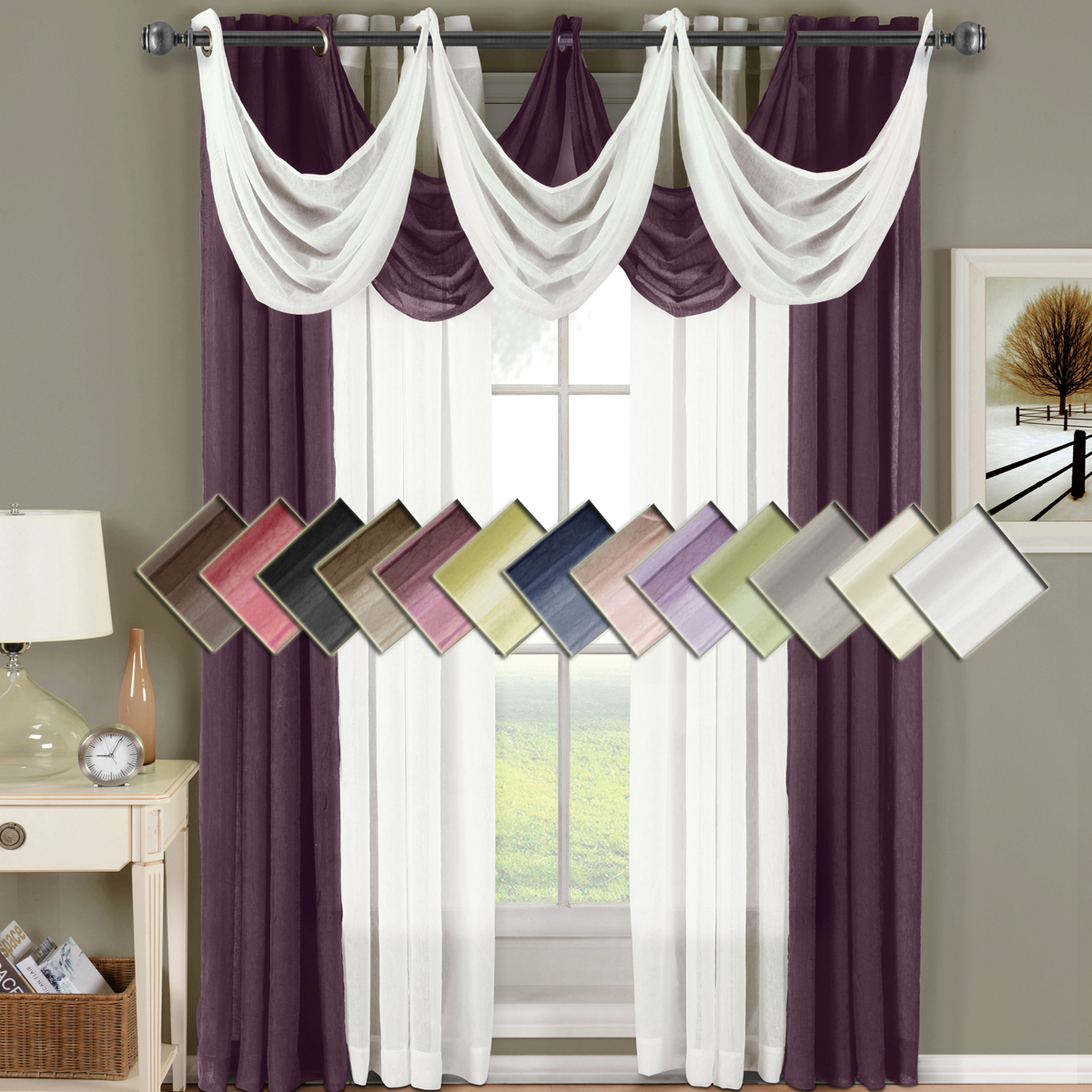 Abri Grommet Crushed Sheer Window Treatments, Panels OR Valances