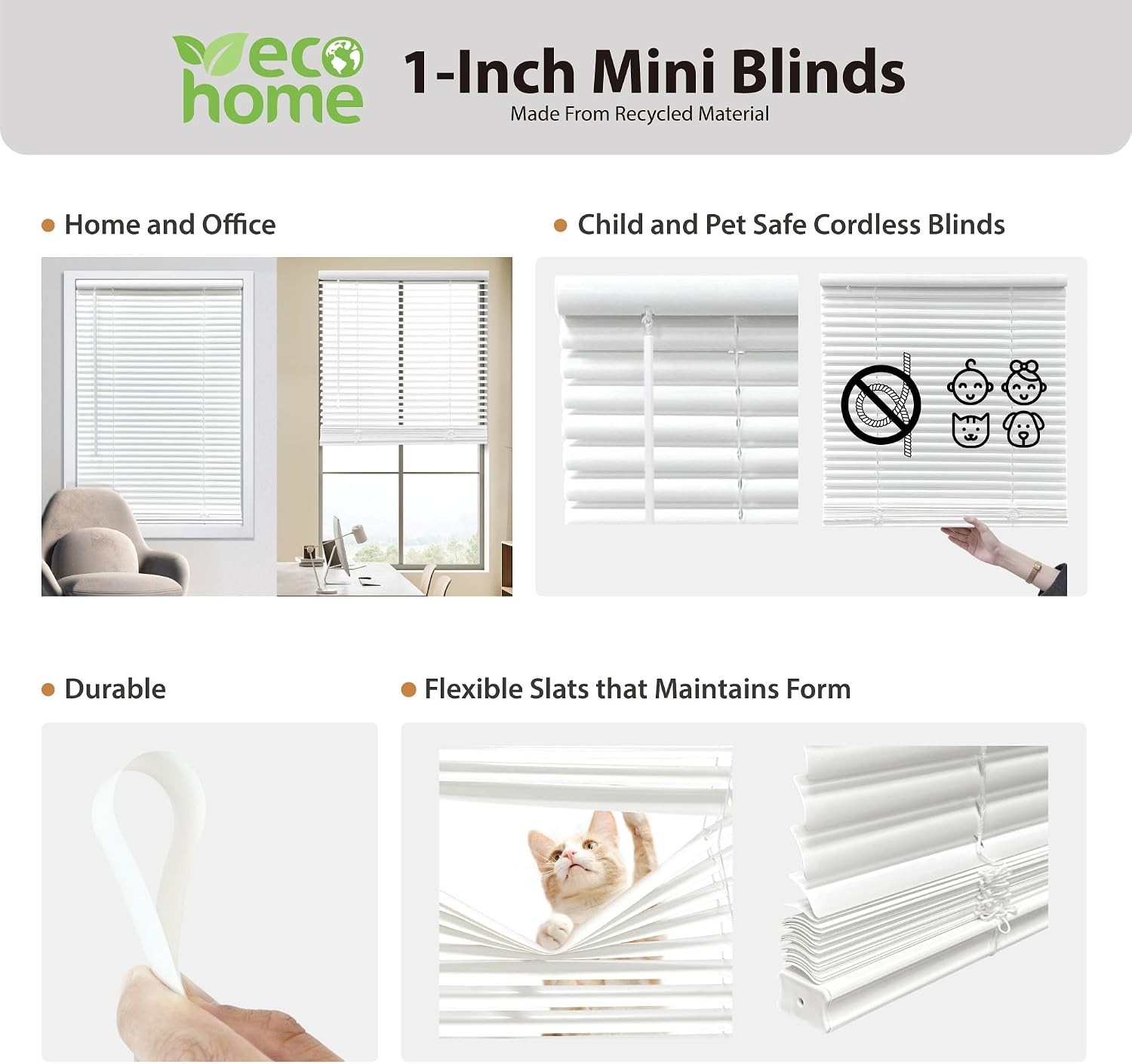 Cordless 1″ Mini Blind W/ Flexible Slats 30″ W x 48″ H Pearl White