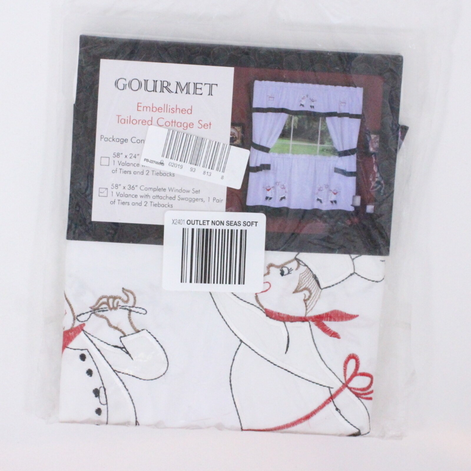 Achim Gourmet Kitchen Curtain Set 58×36 Black 3-Piece Tier & Valance Rod Pocket