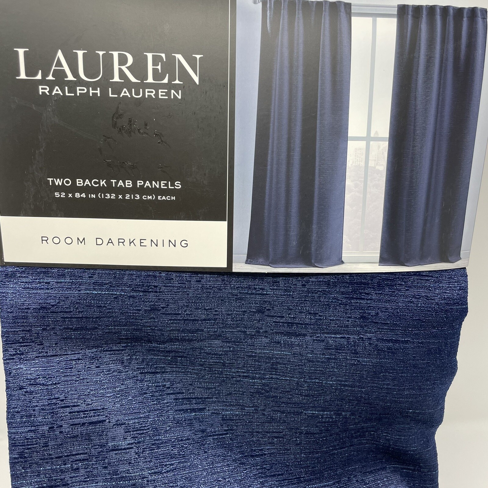 Ralph Lauren LEDA Indigo 52×84 Room Darkening Window Curtains 2 Back Tab Panels