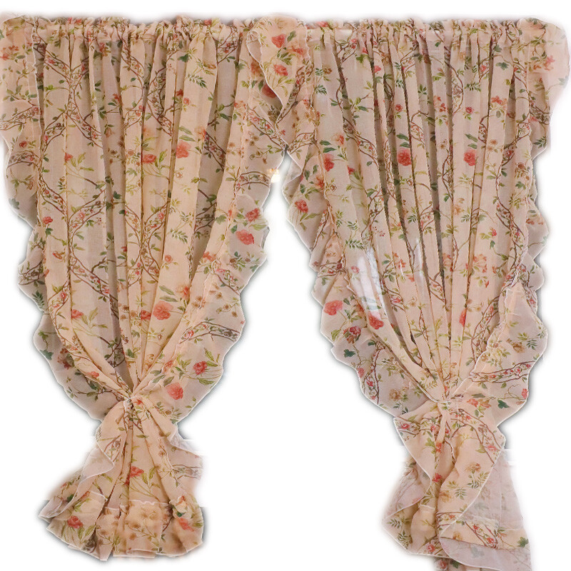 American Pastoral Curtains Floral Falbala Tulle Window Drape Panel Rod Pocket