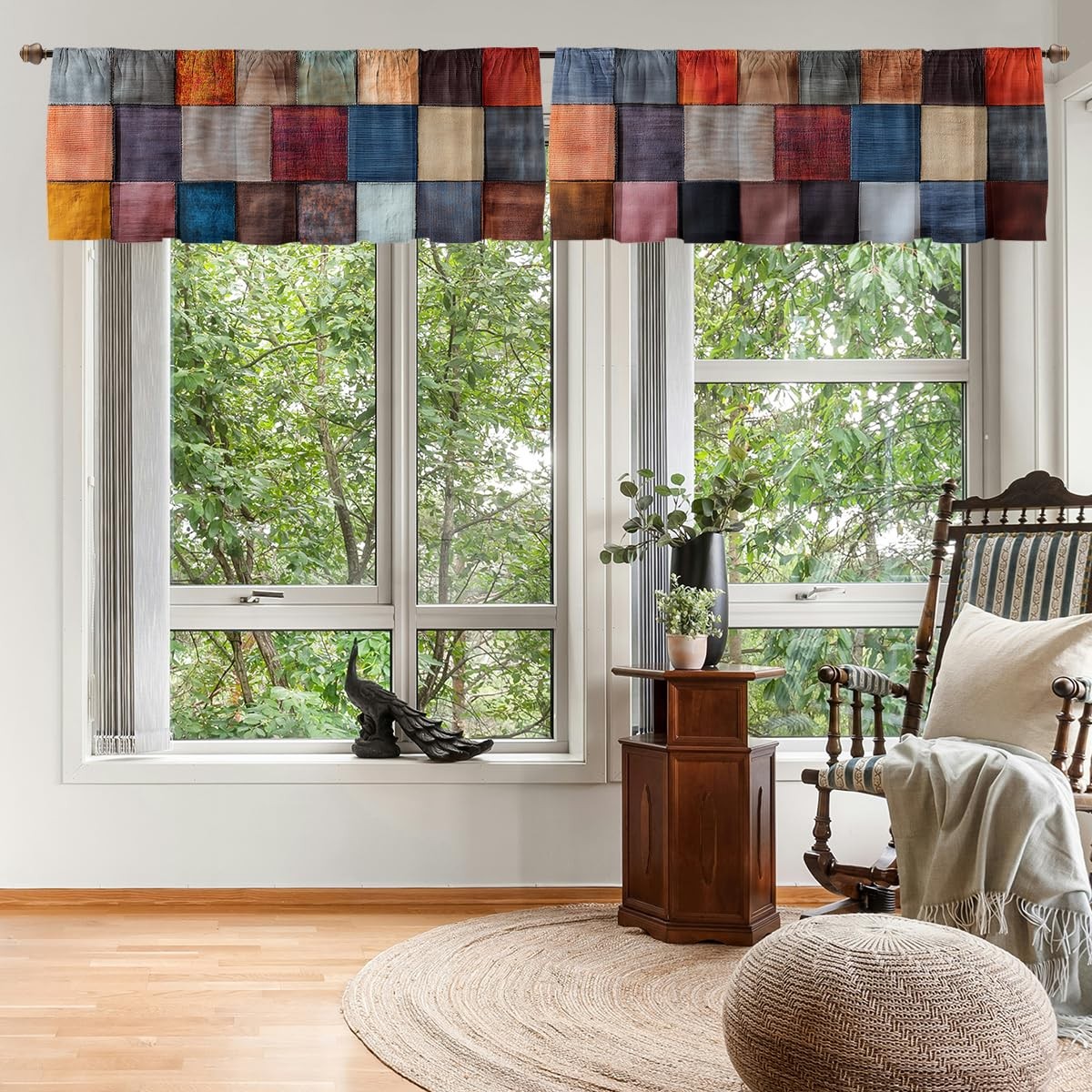 Patchwork Boho Valance Curtain for Windows 2 Pack Patchwork Colorful Vintage …