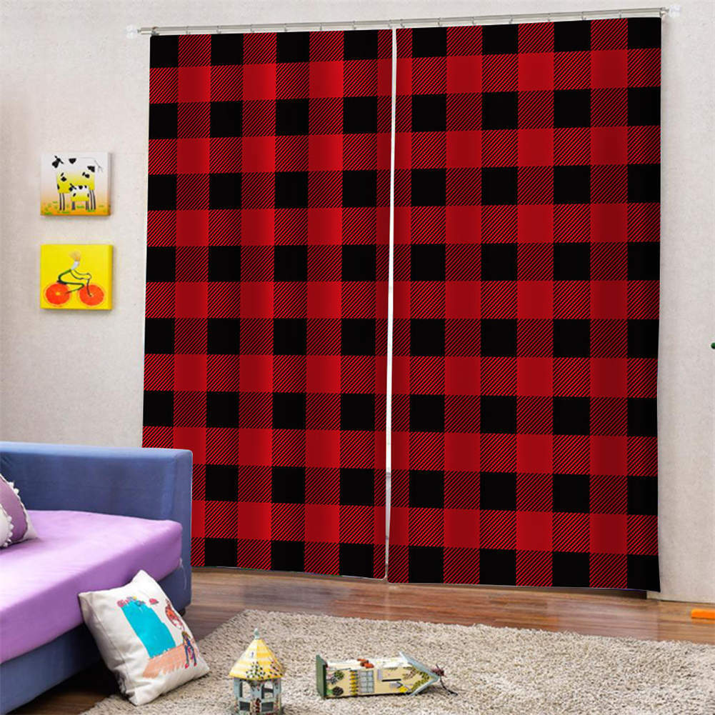 Red plaid full of nice blessings Printing 3D Blockout Curtains Fabric Window