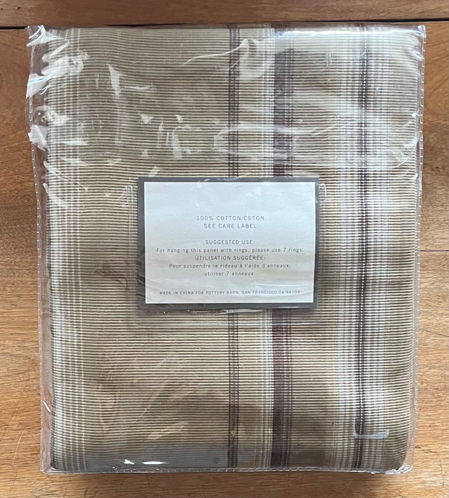 Pottery Barn Harrison Stripe Single Panel Curtain Drape 54 x 84 Tan Brown Cotton