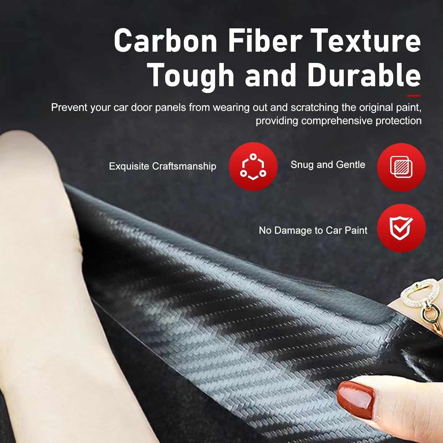 9 PCS Car Door Sill Protector, Carbon Fiber Rear Bumper Guard Strip, Leather Thr
