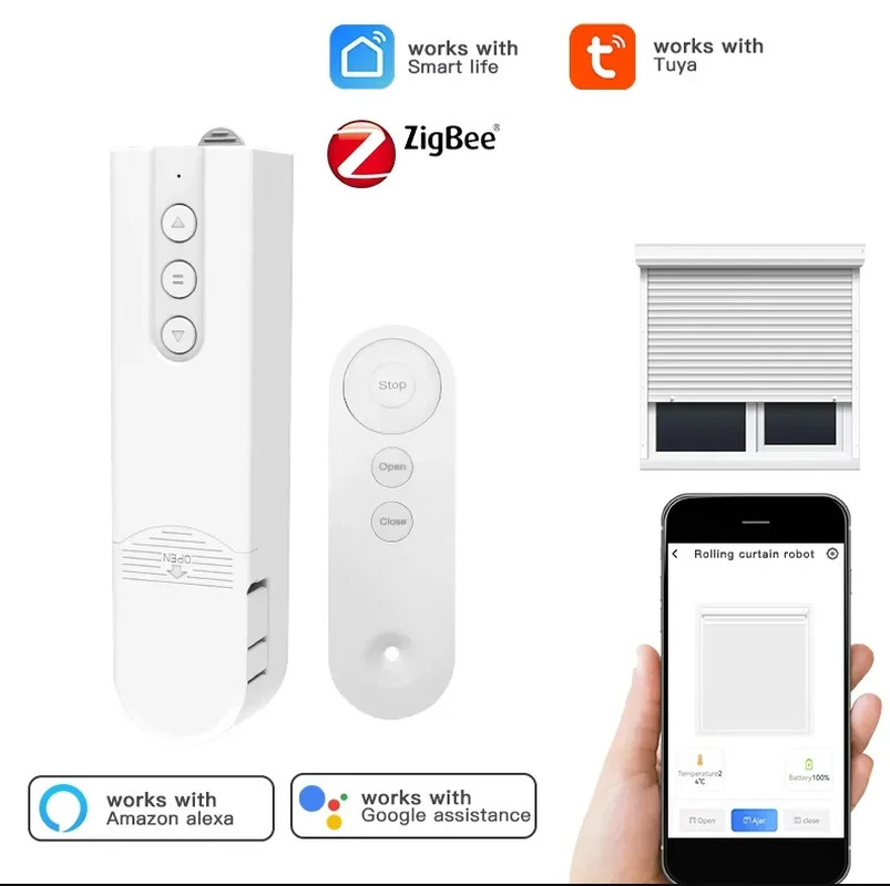 Tuya Motorized Roller Blinds with Bluetooth Remote and Voice Control Compatible