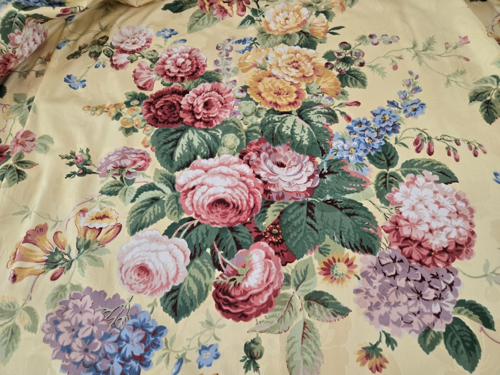 2 Custom English Country Cottage Rose Yellow Multi Pinch Pleat Drapes W30xL86