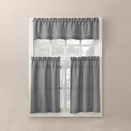 Martine Microfiber Semi-Sheer Rod Pocket Kitchen 45″W x 54″L (Pack of 3) Grey