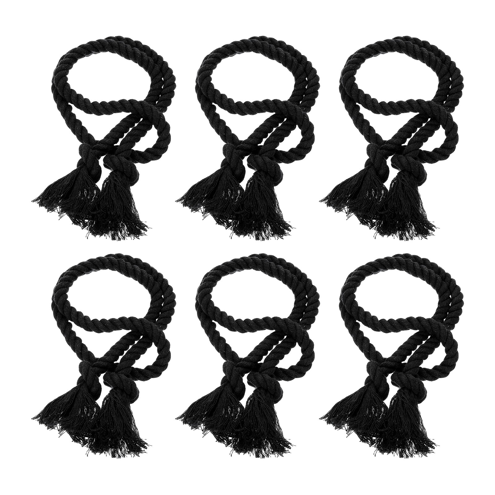6Pcs Rope Curtain Tiebacks, 30″ Polyester Tassel Curtain Holdback, Black