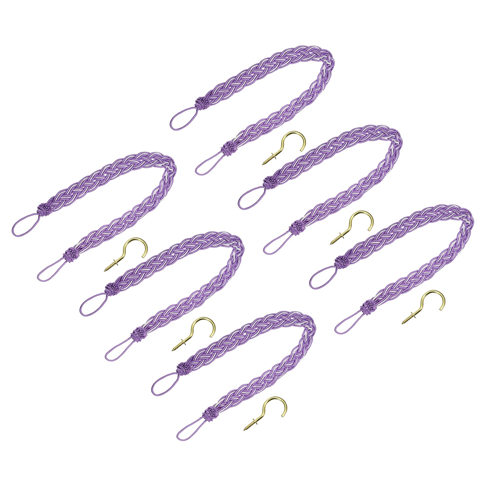 6Pcs 58cm/23″ Curtain Tieback Braided Drapery Holdback Holder Dark Purple/Silver
