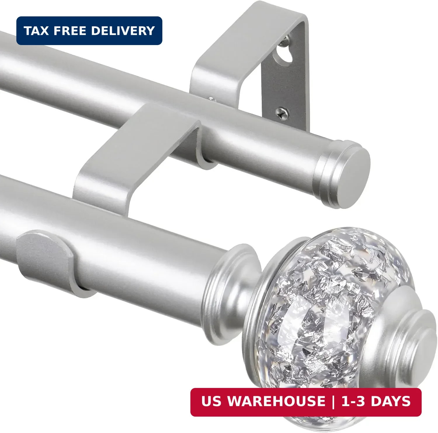 1 Inch Double Curtain Rods 72 to 144 Inches (6 to 12 ft), USFOOK Silver Drapery
